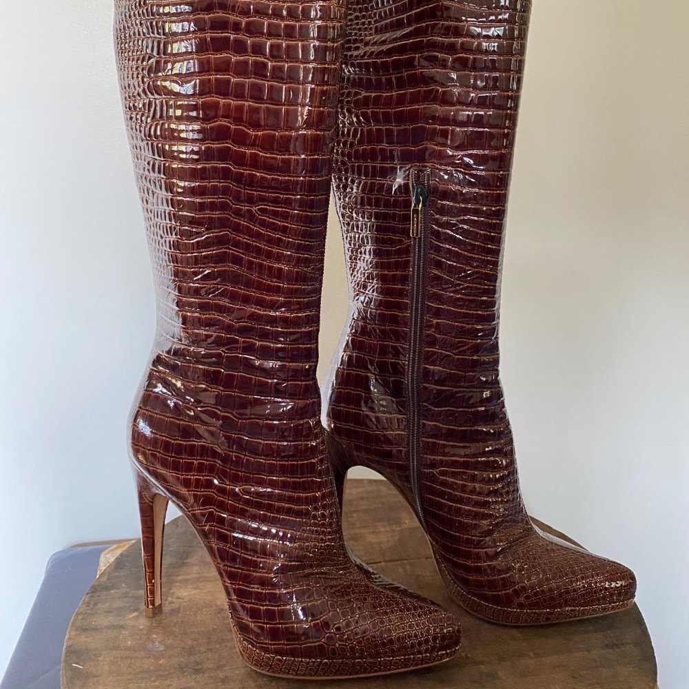 Casadei Brown Embossed Leather Boots